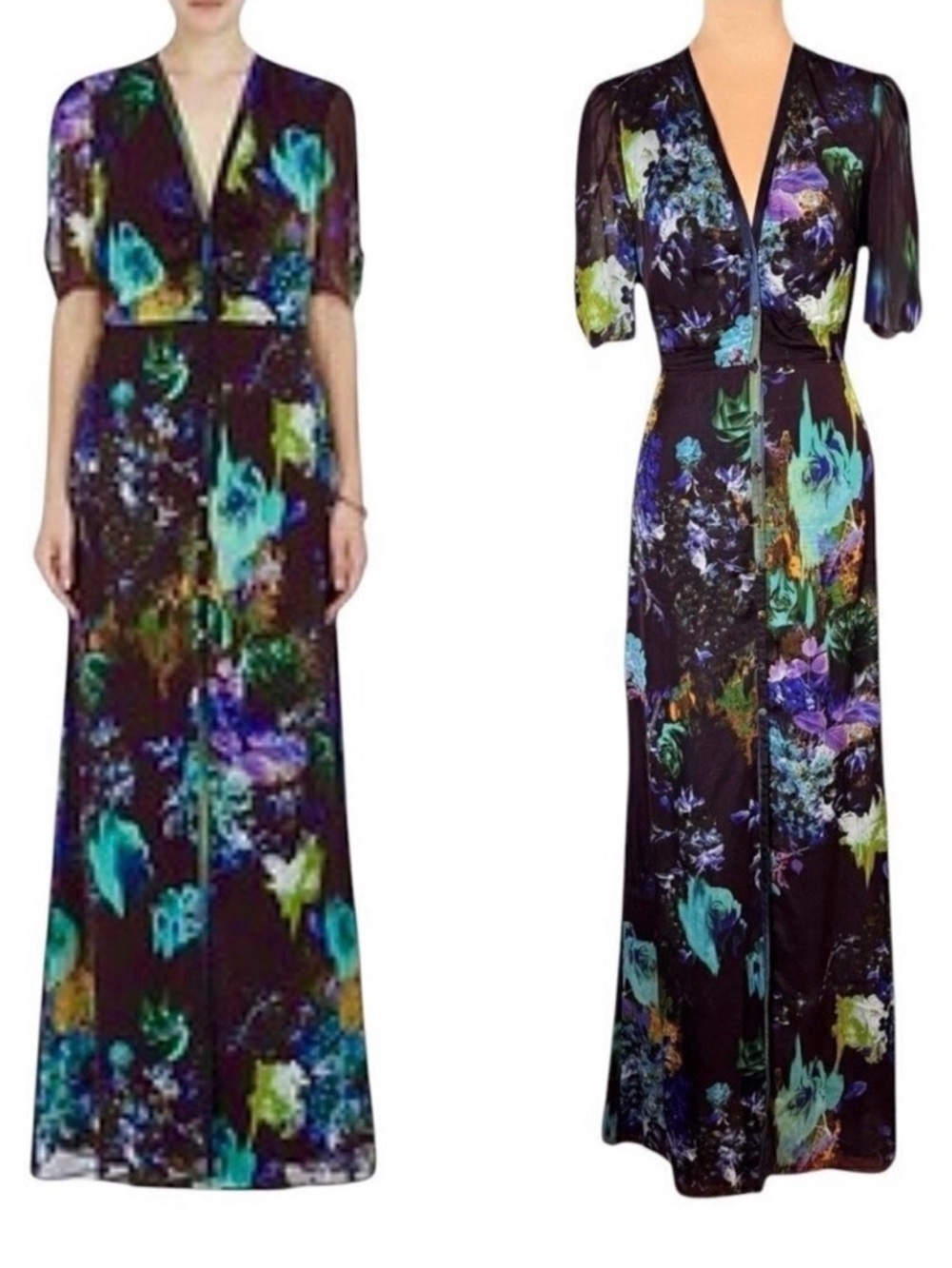 Mason by Michelle Mason Silk Floral Button Front Maxi Dress Sz S Purple Fairy